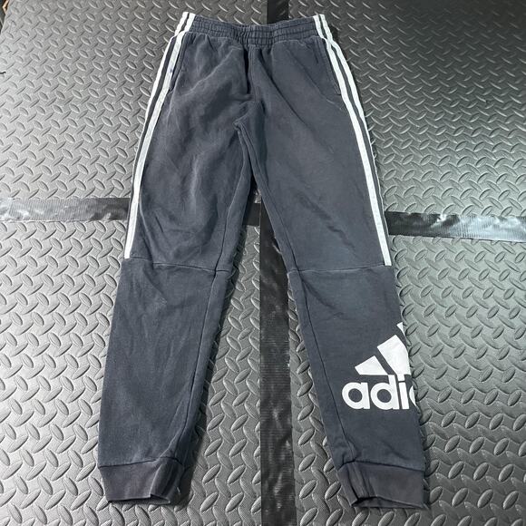 adidas Other - Adidas Pants Youth Large 14/16 Black Three Stripe Joggers Logo Athletic Cuffed